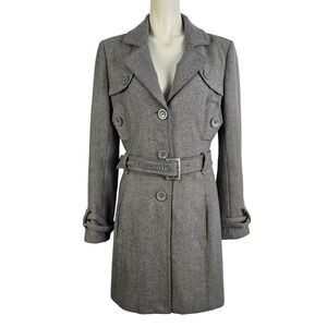 Peppercorn Women's Trench Coat Button Down Belted Grey Wool Blend Lined Size M
